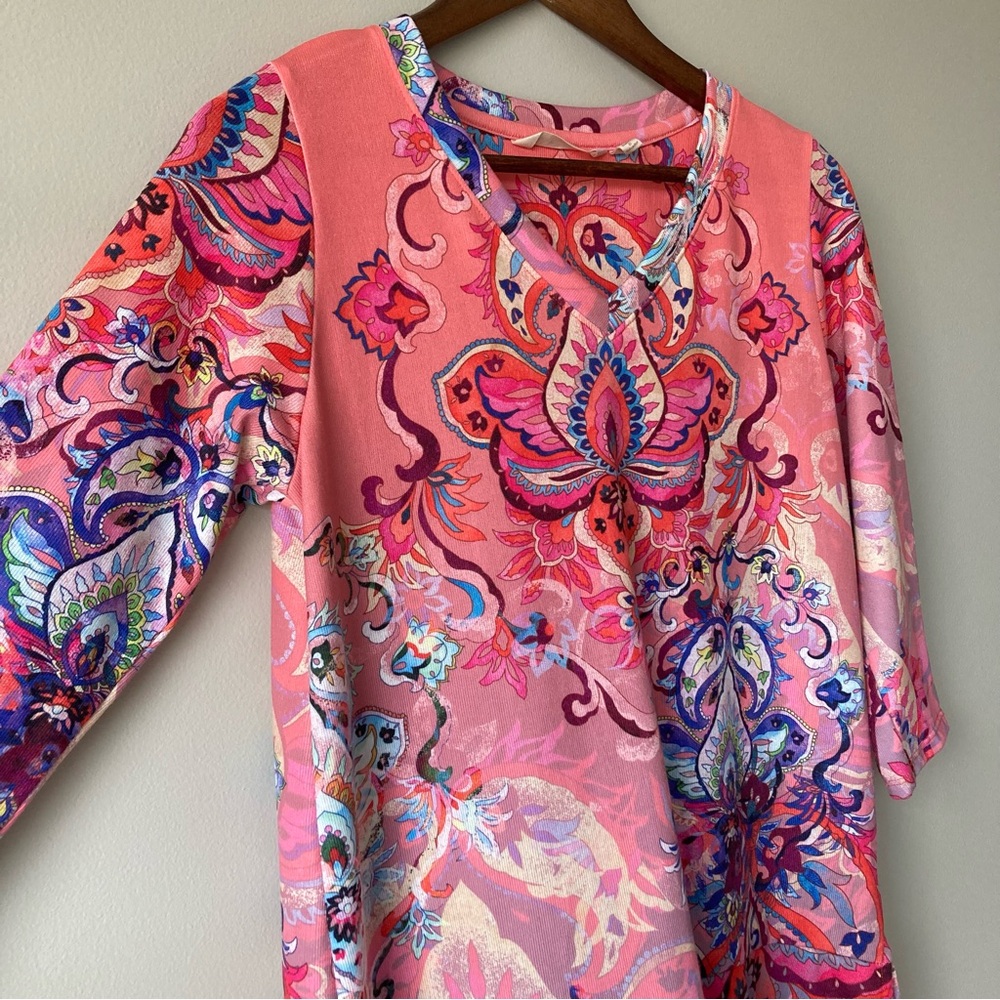 Soft Surroundings Multicolor Floral V-Neck Blouse - Picture 4 of 8